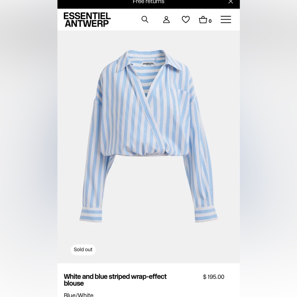 NWT Essentials Aqua Blue and White Striped Shirt. Size 40/Large
